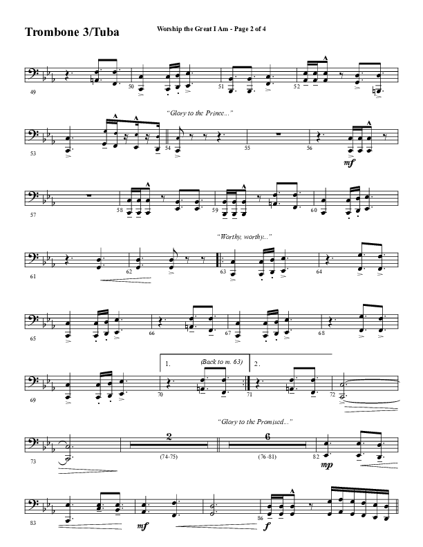Worship The Great I Am (Choral Anthem SATB) Trombone 3/Tuba (Word Music Choral / Arr. David Wise / Arr. David Shipps)