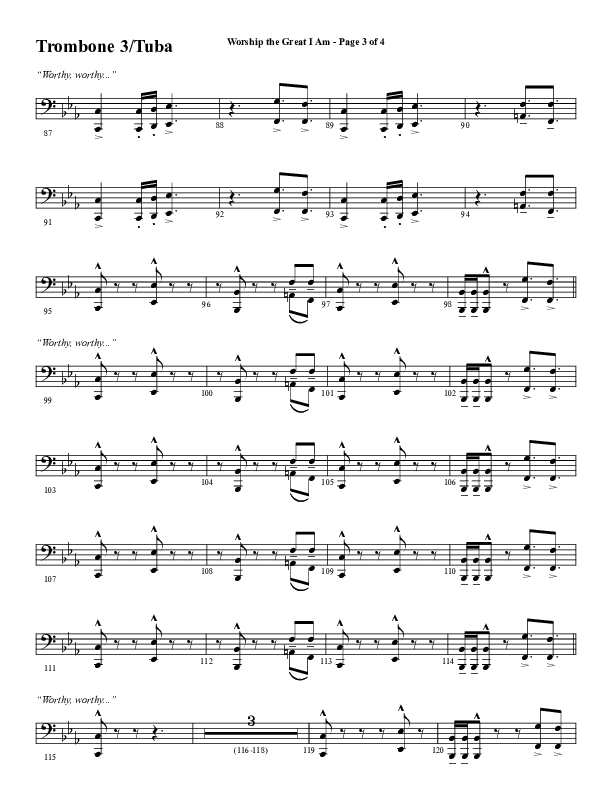 Worship The Great I Am (Choral Anthem SATB) Trombone 3/Tuba (Word Music Choral / Arr. David Wise / Arr. David Shipps)