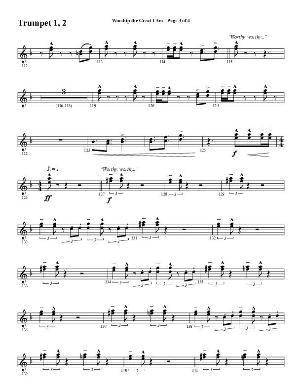 Worship The Great I Am (Choral Anthem SATB) Trumpet 1,2 (Word Music Choral / Arr. David Wise / Arr. David Shipps)