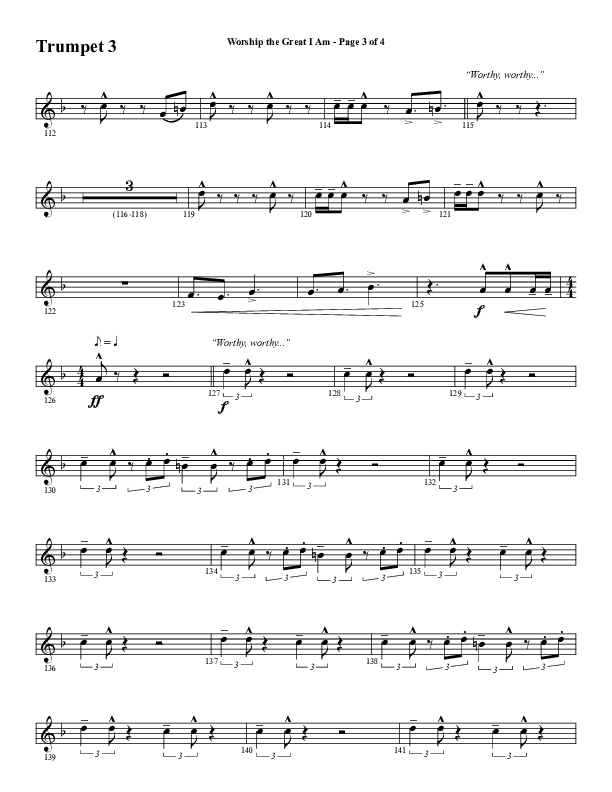 Worship The Great I Am (Choral Anthem SATB) Trumpet 3 (Word Music Choral / Arr. David Wise / Arr. David Shipps)
