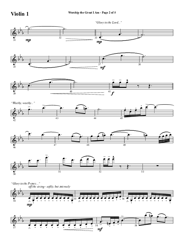 Worship The Great I Am (Choral Anthem SATB) Violin 1 (Word Music Choral / Arr. David Wise / Arr. David Shipps)