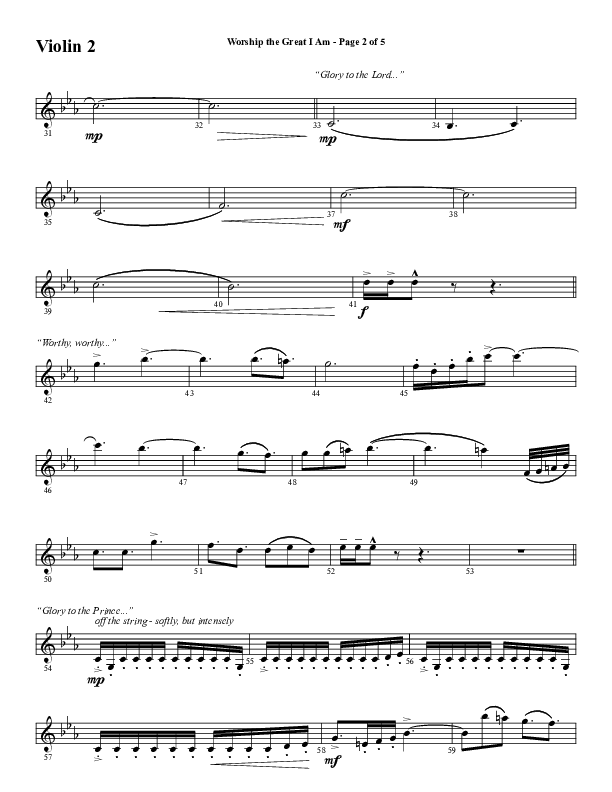 Worship The Great I Am (Choral Anthem SATB) Violin 2 (Word Music Choral / Arr. David Wise / Arr. David Shipps)