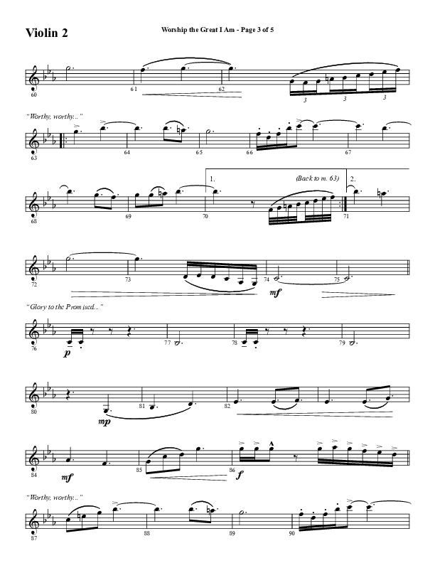Worship The Great I Am (Choral Anthem SATB) Violin 2 (Word Music Choral / Arr. David Wise / Arr. David Shipps)