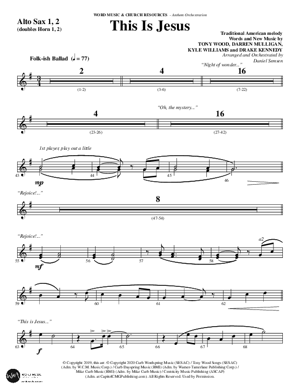 This Is Jesus (Choral Anthem SATB) Alto Sax 1/2 (Word Music Choral / Arr. Daniel Semsen)
