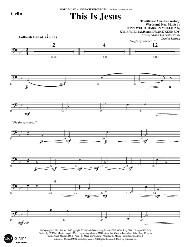 This Is Jesus (Choral Anthem SATB) Cello (Word Music Choral / Arr. Daniel Semsen)