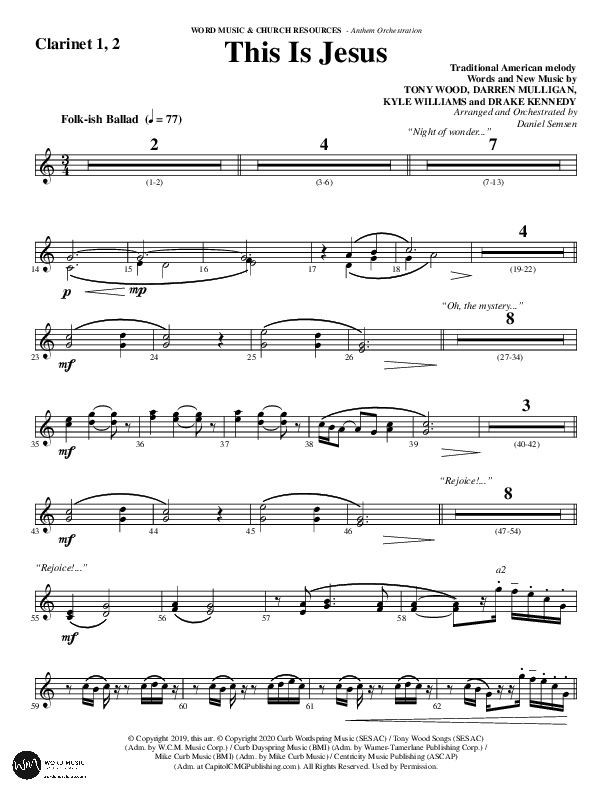 This Is Jesus (Choral Anthem SATB) Clarinet 1/2 (Word Music Choral / Arr. Daniel Semsen)