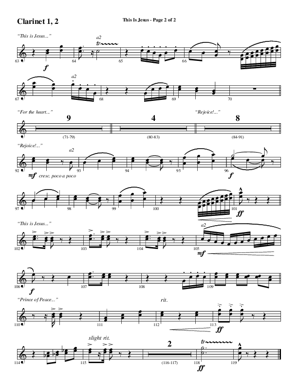 This Is Jesus (Choral Anthem SATB) Clarinet 1/2 (Word Music Choral / Arr. Daniel Semsen)