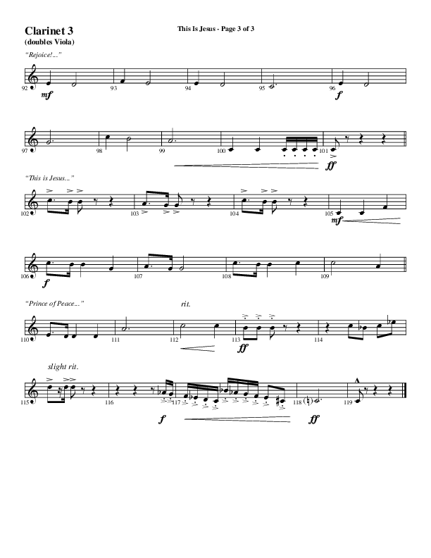This Is Jesus (Choral Anthem SATB) Clarinet 3 (Word Music Choral / Arr. Daniel Semsen)