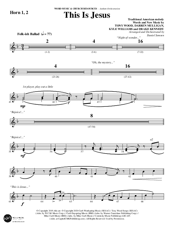 This Is Jesus (Choral Anthem SATB) French Horn 1/2 (Word Music Choral / Arr. Daniel Semsen)