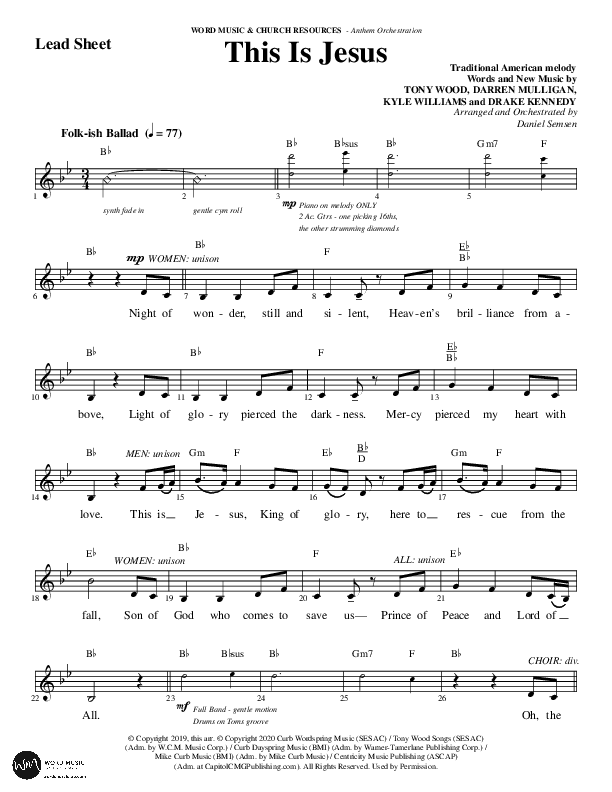 This Is Jesus (Choral Anthem SATB) Lead Sheet (Melody) (Word Music Choral / Arr. Daniel Semsen)