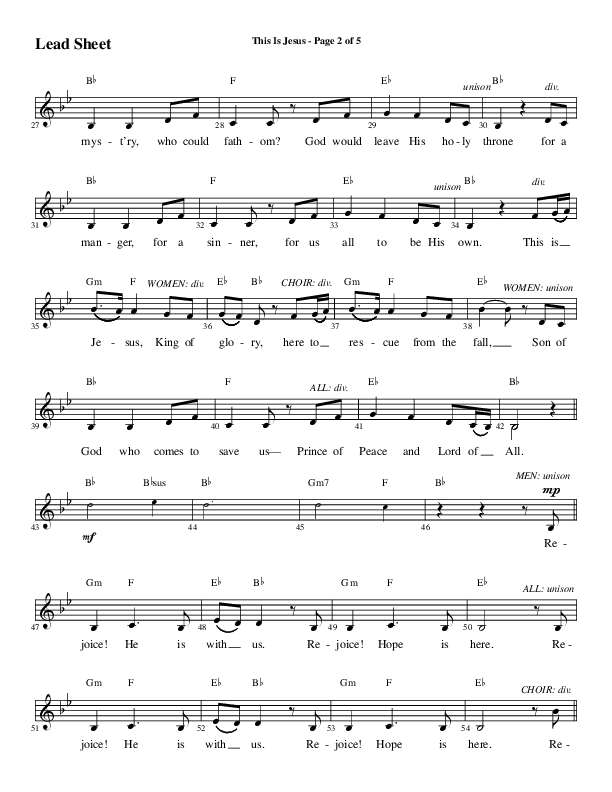 This Is Jesus (Choral Anthem SATB) Lead Sheet (Melody) (Word Music Choral / Arr. Daniel Semsen)