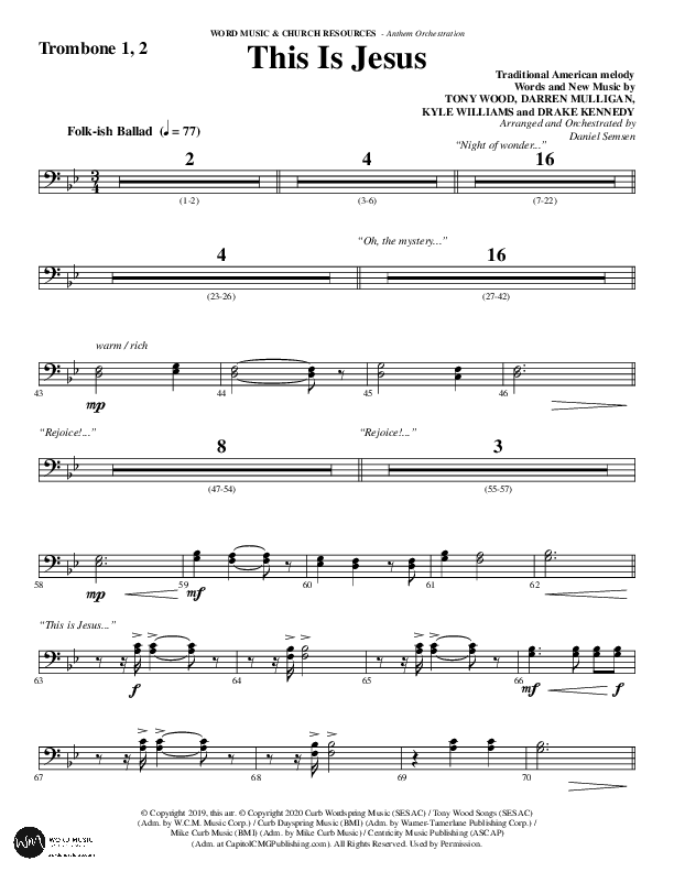 This Is Jesus (Choral Anthem SATB) Trombone 1/2 (Word Music Choral / Arr. Daniel Semsen)