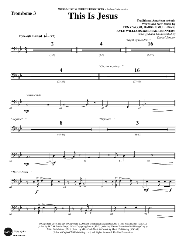 This Is Jesus (Choral Anthem SATB) Trombone 3 (Word Music Choral / Arr. Daniel Semsen)