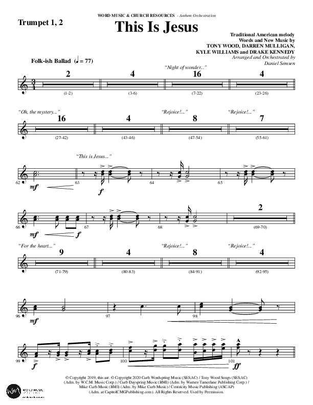 This Is Jesus (Choral Anthem SATB) Trumpet 1,2 (Word Music Choral / Arr. Daniel Semsen)