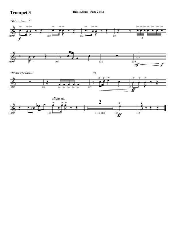This Is Jesus (Choral Anthem SATB) Trumpet 3 (Word Music Choral / Arr. Daniel Semsen)
