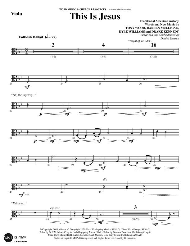 This Is Jesus (Choral Anthem SATB) Viola (Word Music Choral / Arr. Daniel Semsen)