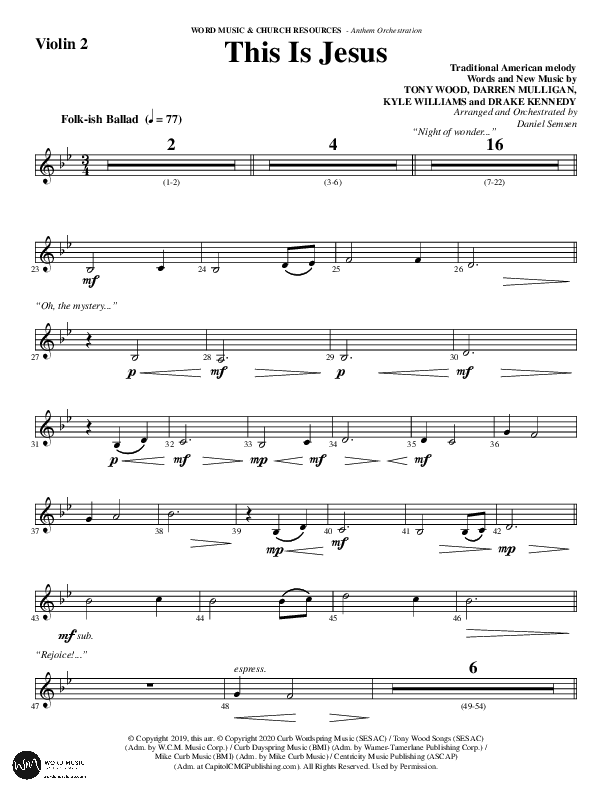 This Is Jesus (Choral Anthem SATB) Violin 2 (Word Music Choral / Arr. Daniel Semsen)