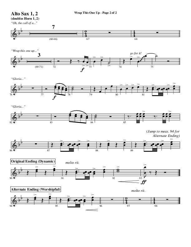 Wrap This One Up (Choral Anthem SATB) Alto Sax 1/2 (Word Music Choral / Arr. David Wise / Arr. David Shipps)