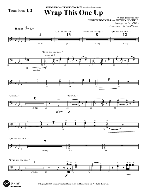 Wrap This One Up (Choral Anthem SATB) Trombone 1/2 (Word Music Choral / Arr. David Wise / Arr. David Shipps)