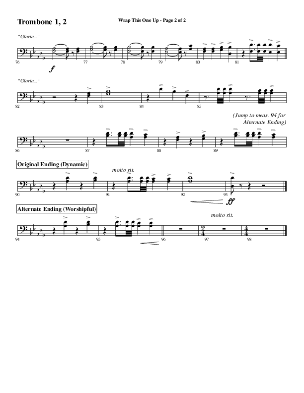 Wrap This One Up (Choral Anthem SATB) Trombone 1/2 (Word Music Choral / Arr. David Wise / Arr. David Shipps)