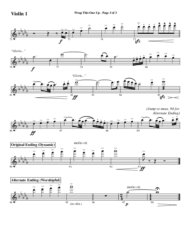 Wrap This One Up (Choral Anthem SATB) Violin 1 (Word Music Choral / Arr. David Wise / Arr. David Shipps)
