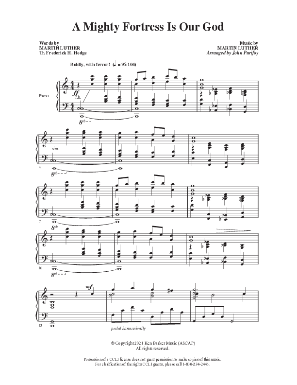 A Mighty Fortress Is Our God  Piano Sheet (Ken Barker)