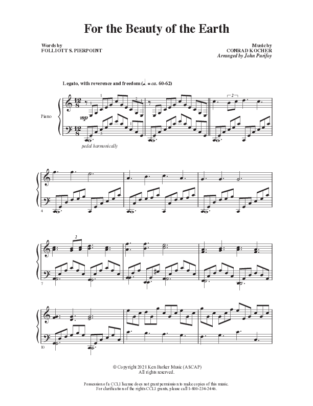 For The Beauty Of The Earth Piano Sheet (Ken Barker)
