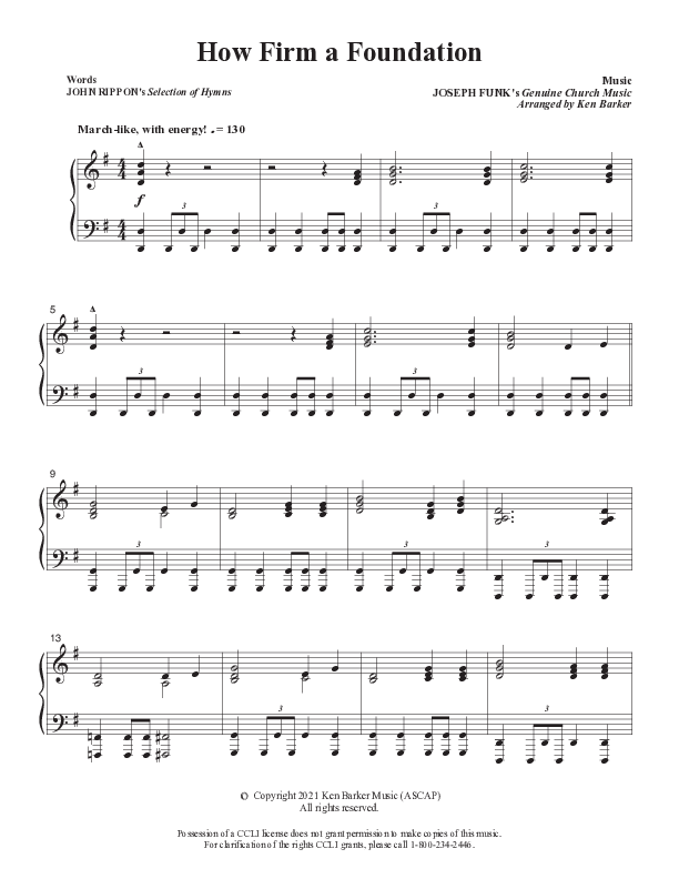 How Firm A Foundation Piano Sheet (Ken Barker)