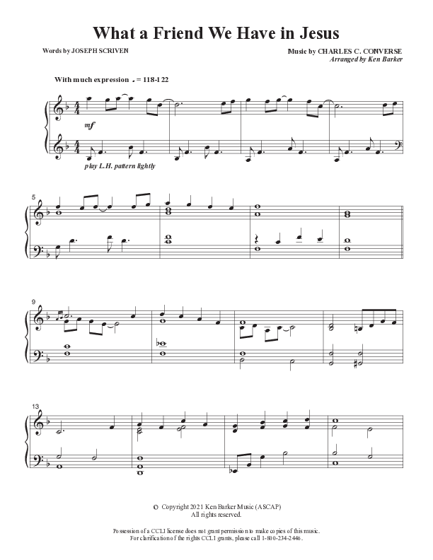 What A Friend We Have In Jesus Piano Sheet (Ken Barker)