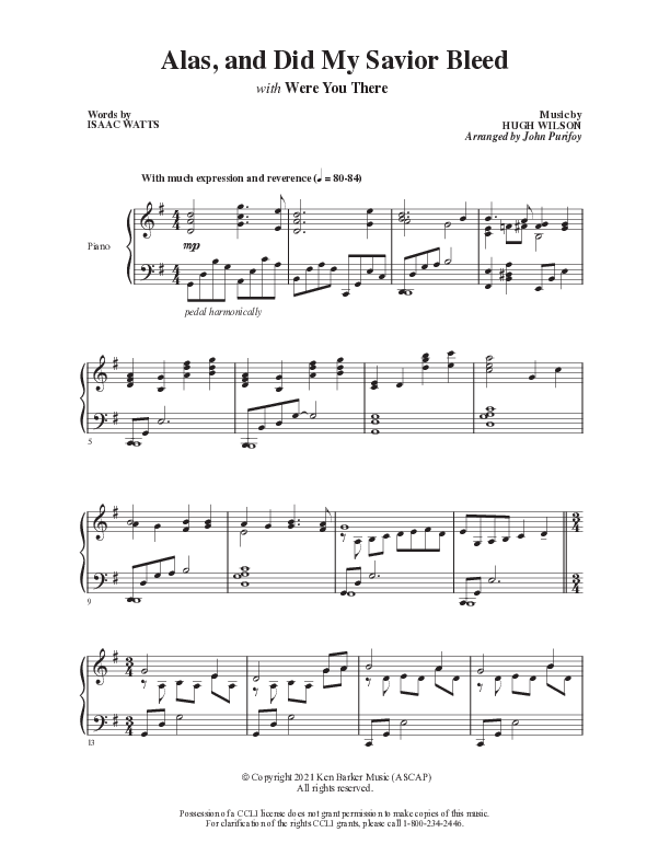 Alas And Did My Savior Bleed with Were You There  Piano Sheet (Ken Barker)