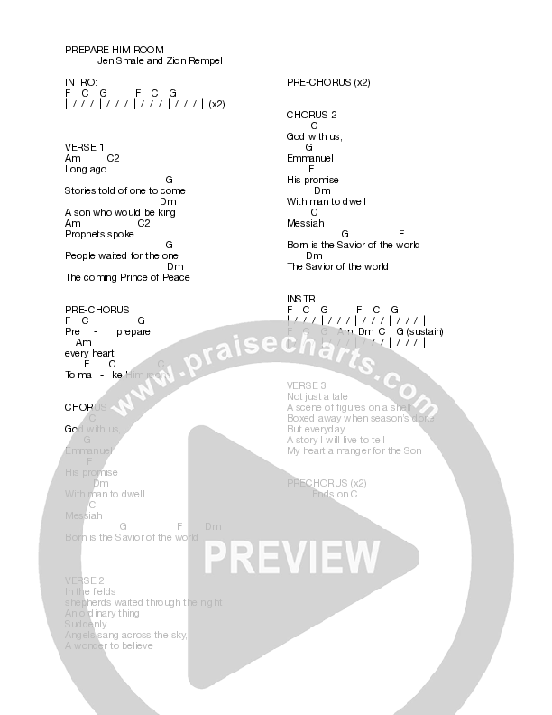 Prepare Him Room Chord Chart (29:11 Worship / Jen Smale / Zion Rempel)
