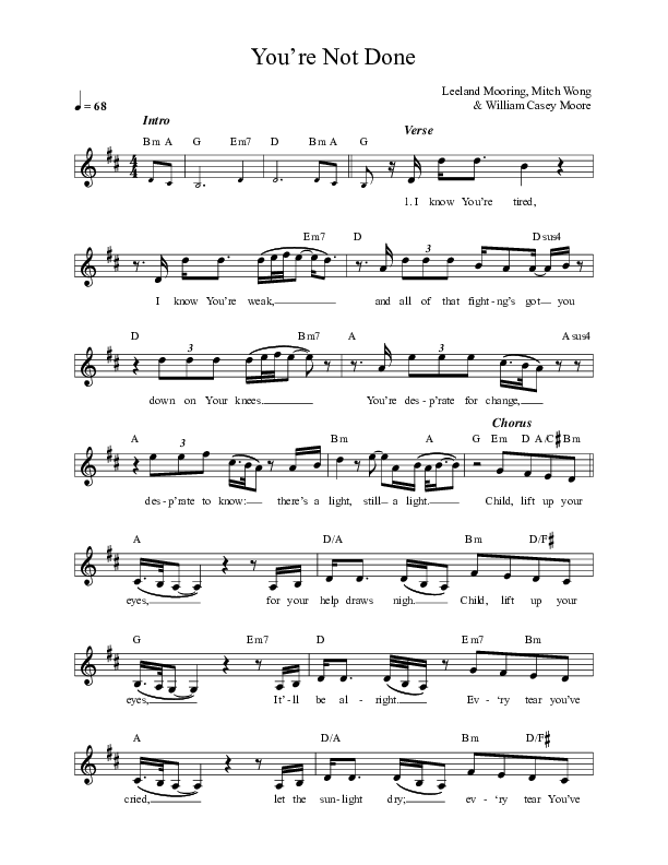 You're Not Done Lead Sheet Melody (Leeland / Charity Gayle)
