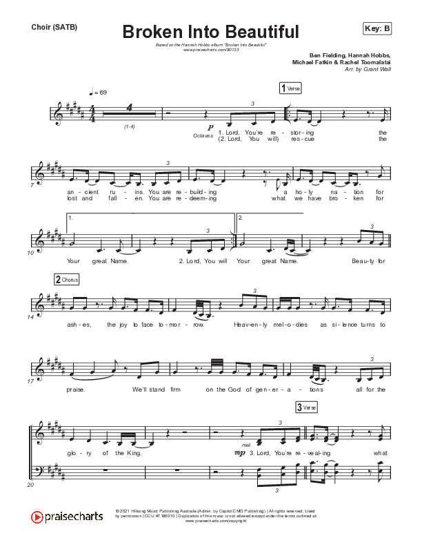 Broken Into Beautiful Choir Sheet (SATB) (Hannah Hobbs)