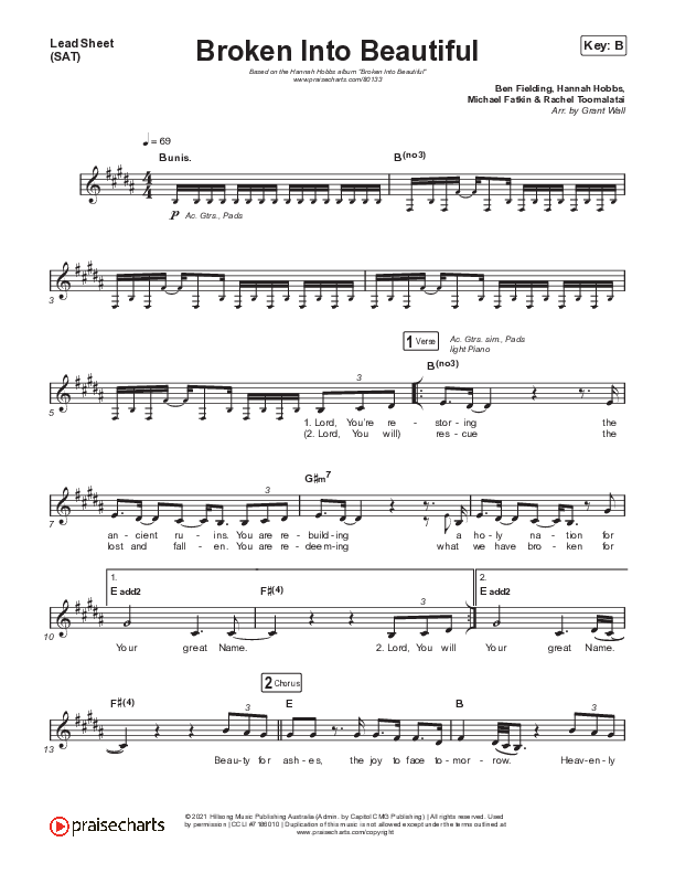 Broken Into Beautiful Lead Sheet (SAT) (Hannah Hobbs)