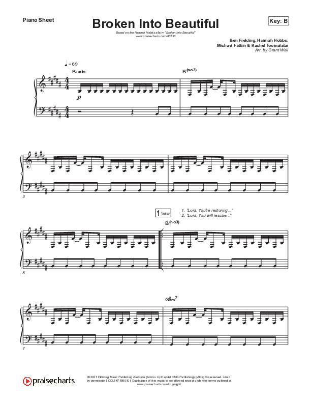 Broken Into Beautiful Piano Sheet (Hannah Hobbs)