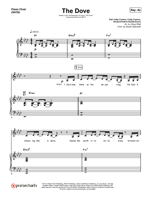 The Dove Piano/Vocal (SATB) (The Belonging Co / Kari Jobe)