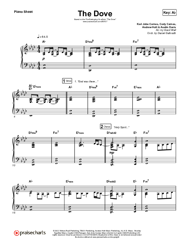 The Dove Piano Sheet (The Belonging Co / Kari Jobe)