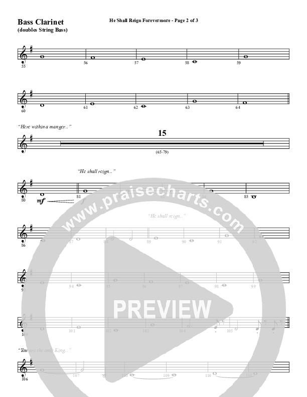 He Shall Reign Forevermore with Only King Forever (Choral Anthem SATB) Bass Clarinet (Word Music Choral / Arr. Marty Hamby)