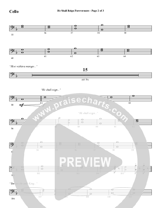 He Shall Reign Forevermore with Only King Forever (Choral Anthem SATB) Cello (Word Music Choral / Arr. Marty Hamby)