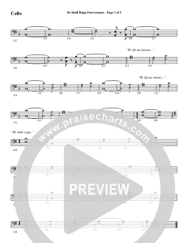 He Shall Reign Forevermore with Only King Forever (Choral Anthem SATB) Cello (Word Music Choral / Arr. Marty Hamby)