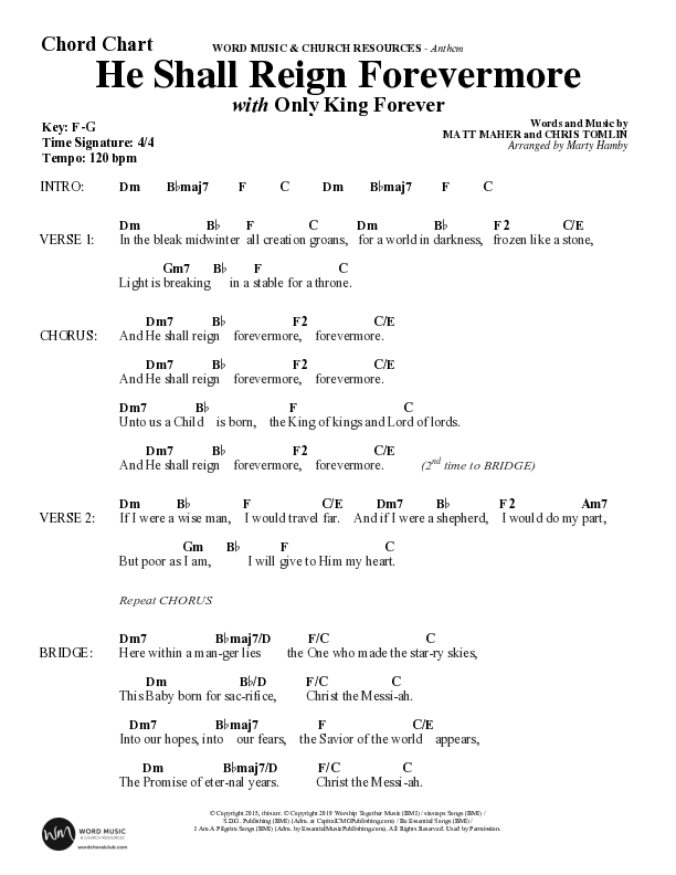 He Shall Reign Forevermore with Only King Forever (Choral Anthem SATB) Chord Chart (Word Music Choral / Arr. Marty Hamby)