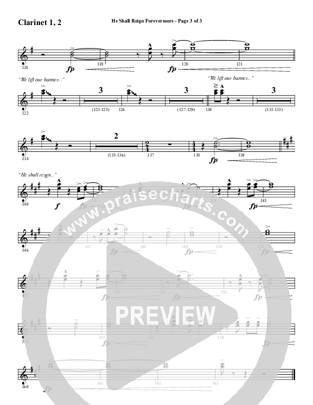 He Shall Reign Forevermore with Only King Forever (Choral Anthem SATB) Clarinet 1/2 (Word Music Choral / Arr. Marty Hamby)