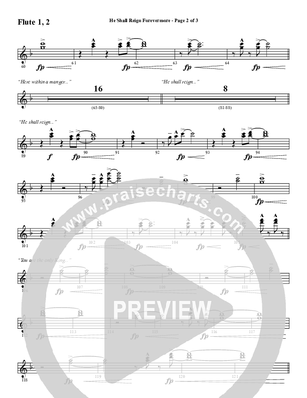 He Shall Reign Forevermore with Only King Forever (Choral Anthem SATB) Flute 1/2 (Word Music Choral / Arr. Marty Hamby)