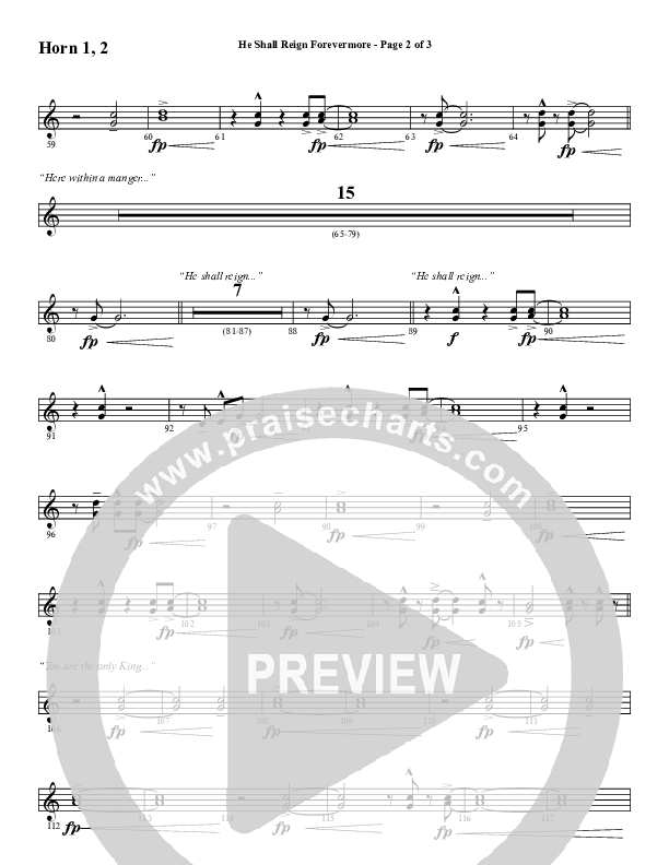 He Shall Reign Forevermore with Only King Forever (Choral Anthem SATB) French Horn 1/2 (Word Music Choral / Arr. Marty Hamby)
