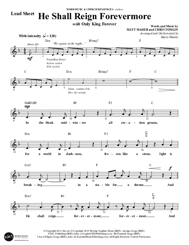 He Shall Reign Forevermore with Only King Forever (Choral Anthem SATB) Lead Sheet (Melody) (Word Music Choral / Arr. Marty Hamby)