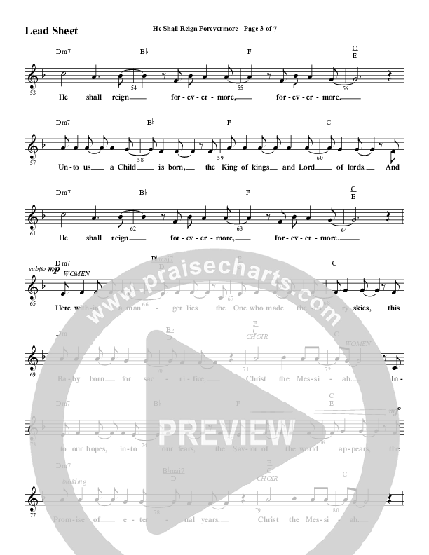 He Shall Reign Forevermore with Only King Forever (Choral Anthem SATB) Lead Sheet (Melody) (Word Music Choral / Arr. Marty Hamby)