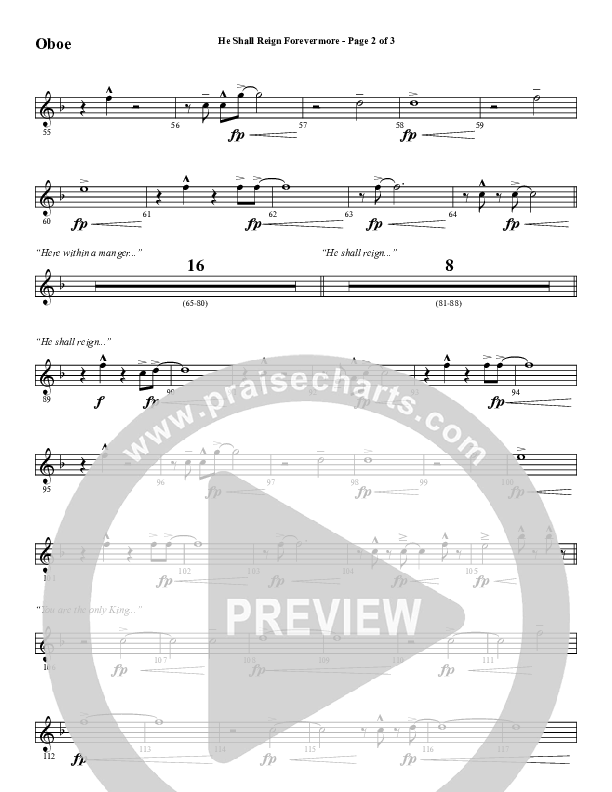 He Shall Reign Forevermore with Only King Forever (Choral Anthem SATB) Oboe (Word Music Choral / Arr. Marty Hamby)