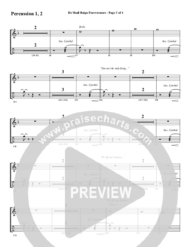 He Shall Reign Forevermore with Only King Forever (Choral Anthem SATB) Percussion (Word Music Choral / Arr. Marty Hamby)