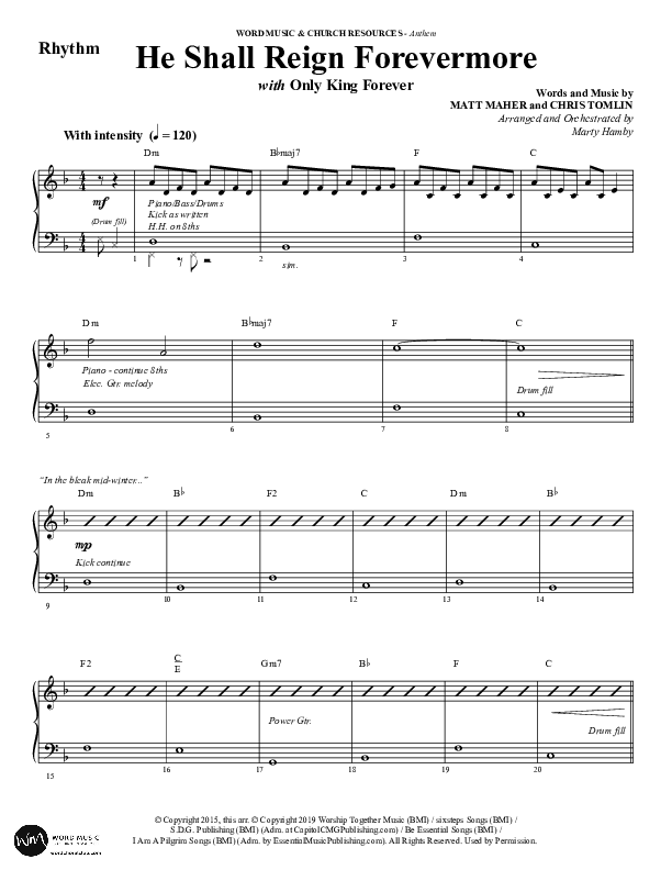 He Shall Reign Forevermore with Only King Forever (Choral Anthem SATB) Rhythm Chart (Word Music Choral / Arr. Marty Hamby)