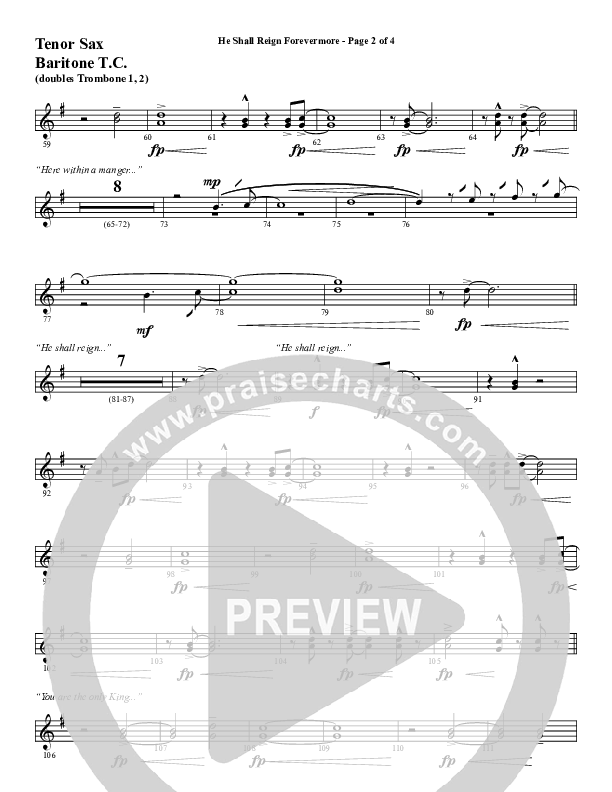 He Shall Reign Forevermore with Only King Forever (Choral Anthem SATB) Tenor Sax/Baritone T.C. (Word Music Choral / Arr. Marty Hamby)